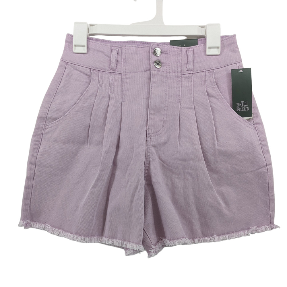 Wild Fable ALine Jean Shorts Super High Rise Pleated Lavender Purple 6‎ Casual